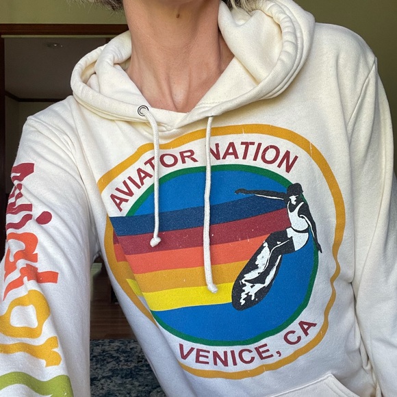 ONHOLDAviator Nation Venice Vtg White Hoodie XS - Picture 4 of 11
